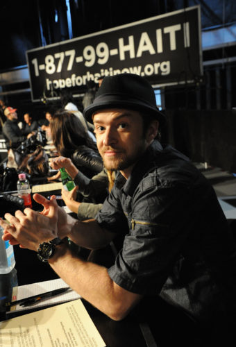 snapshot of Justin Timberlake at a fundraising event for Hope For Haiti Now