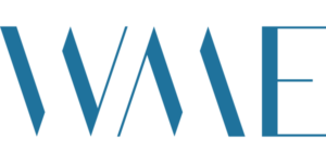 logo for William Morris Endeavor of stylized letters spelling "WME" in blue