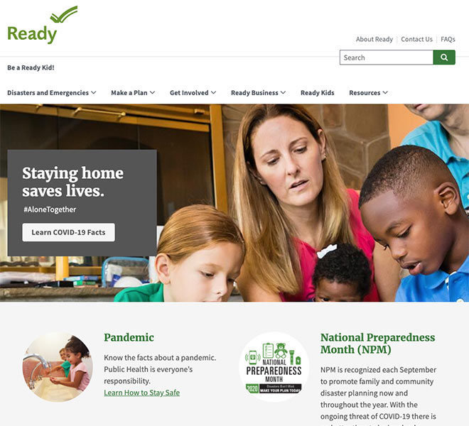 home page of ready.gov